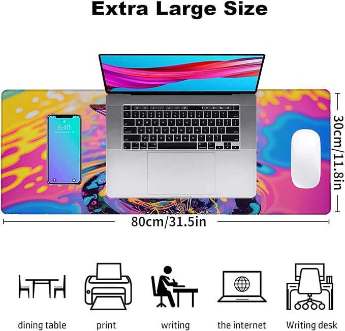 Neon Bee Gaming Mouse Pad, Office Desk Mat, Anti-Slip Rubber Base Cool Aesthetic Mouse Pads for Computer Laptop Keyboard School Home Desktop Gamer Home Accessories Decor 31.5" x 11.8"