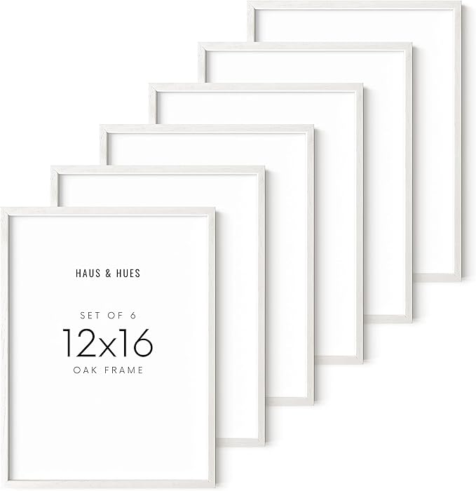 HAUS AND HUES White Oak Wood 12x16 Picture Frames - Set of 6, Modern Frames for Posters and Prints