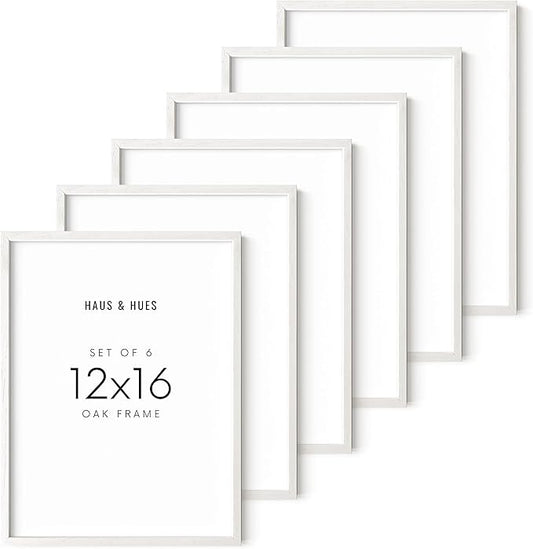 HAUS AND HUES White Oak Wood 12x16 Picture Frames - Set of 6, Modern Frames for Posters and Prints