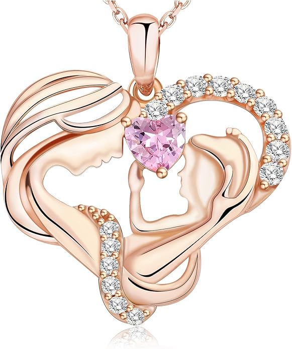 Mothers Day Gifts for Mom - Rose Heart Necklaces for Women, 925 Sterling Silver Birthstone Jewelry to My Wife Necklace, Birthday Gifts for Mother Grandma Girlfriend Her