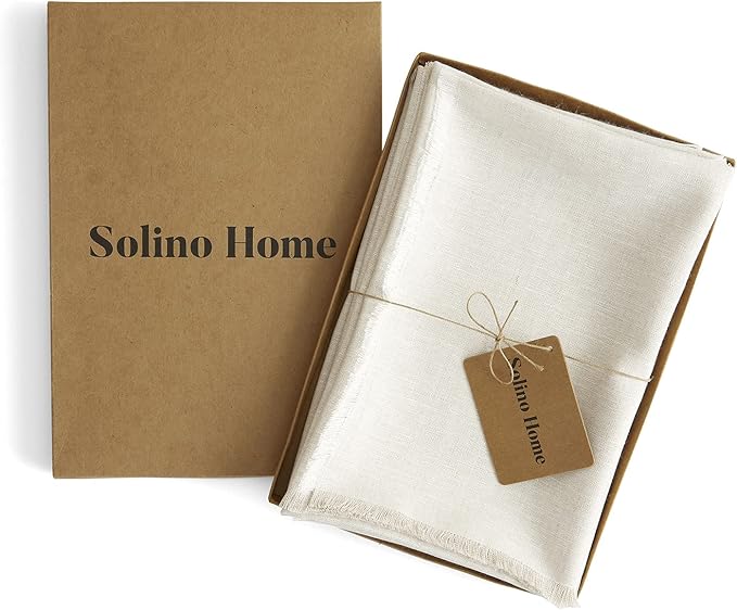 Solino Home Light Natural Linen Napkins Set of 4-100% Pure Linen Cloth Washable Dinner Napkins 20 x 20 Inch for Spring, Easter - Fringe