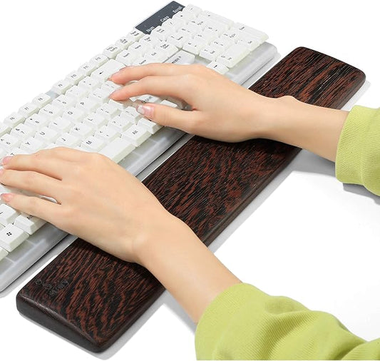 Wooden Keyboard Wrist Rest and Mouse Pad - Solid Wood Palm Rest Guard for Keyboard, Wenge Wood, 17.3in