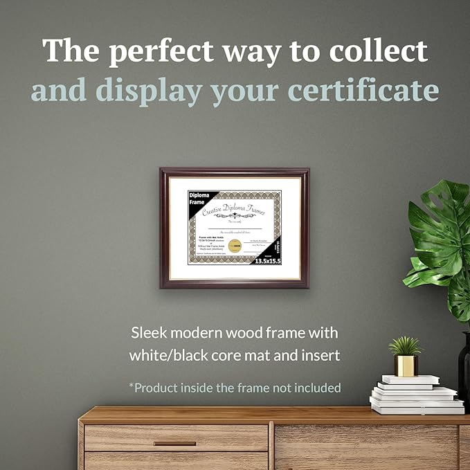 Creative Picture Frames 13.5x15.5 Mahogany Gold Rim Diploma Frame with White Mat Glass and Installed Wall Hangers | Frame Holds 16x20 Media without Mat