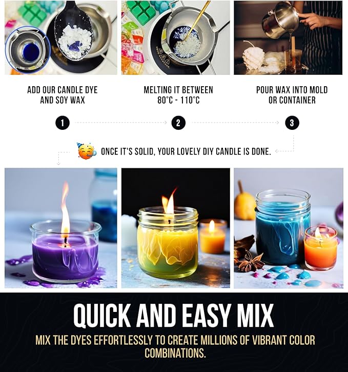 Candle Color Dye - 24 Colors (3g Each) for Soy Wax Candle Making | Natural Cosmetic Grade Dyes