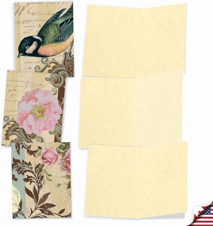 The Best Card Company - 10 Retro Blank Cards with Envelopes (4 x 5.12 Inch) - Artistic Boxed Assortment, Vintage Note Cards - Victorian Garden M3972