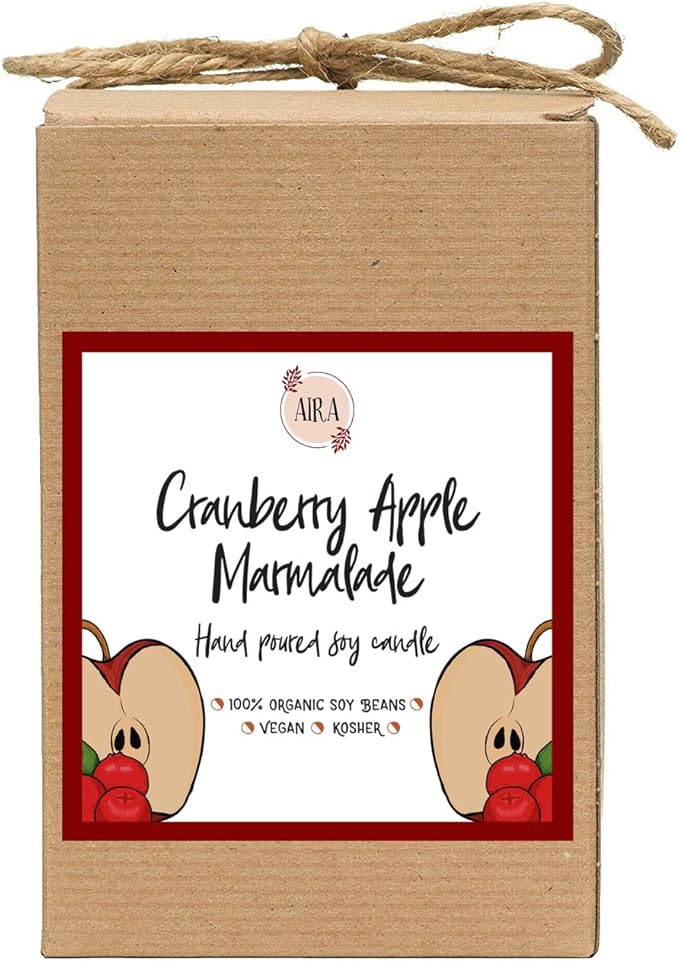 Aira Soy Candles - Organic, Kosher, Vegan, in Mason Jar w/Therapeutic Grade Essential Oil Blends - Hand-Poured 100% Soy Candle Wax - Paraffin Free, Burns 110+ Hours - Cranberry Apple - 16 Ounces