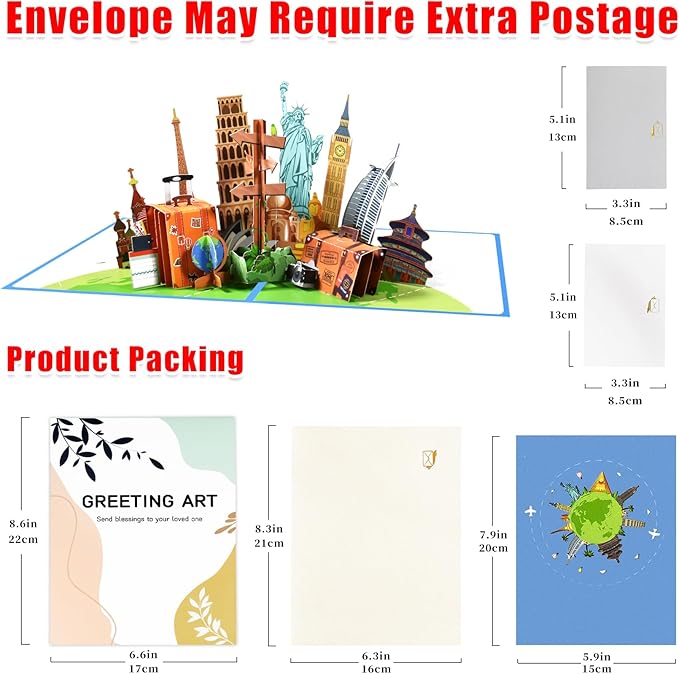 GREETING ART Travel Pop Up Birthday Card, Happy Retirement Card for Women Men, Travel Pop Up Greeting Cards for Father's Day, Graduation, Holidays, Anniversary
