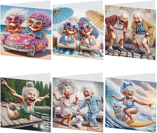 Ceitura 6Pcs DIY Diamond Art Painting Crafts Rhinestone Painting Greeting Card Making Kit Postcard for Holiday Christmas New Year Party Favors (Happy Old Lady)