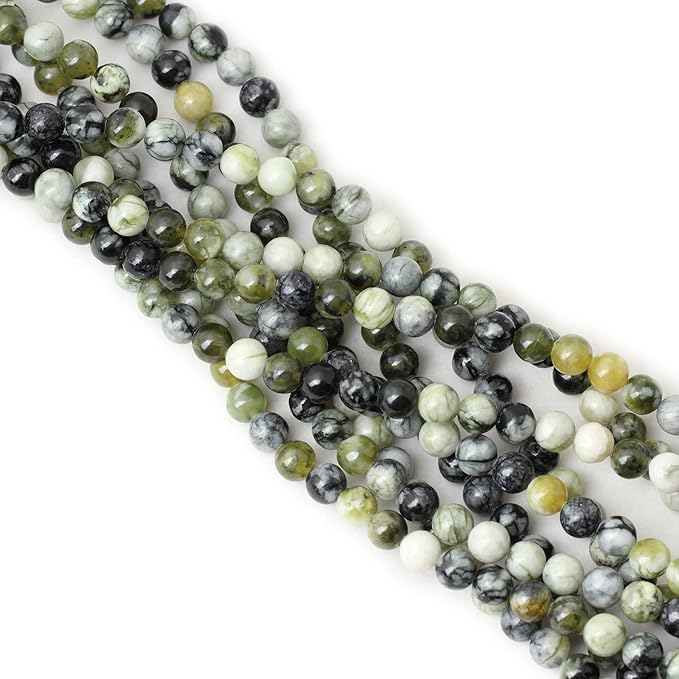 45PCS 8mm Natural Green Vine Jasper Round Loose Beads for Jewelry Making 1 Strand 15"