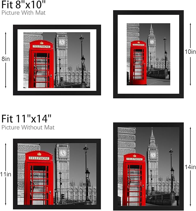 11x14 Picture Frame Set of 9, Photo Gallery Wall Frame Set, Display Pictures 8x10 with Mat or 11 x 14 Without Mat, Multi Photo Frames for Wall Mounting or Table Top Display, Black