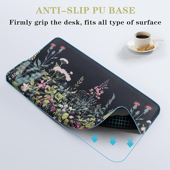 Computer Keyboard Stand Pad with Wrist Rest, Ergonomic Comfy Tilted Keyboard Holder, Keyboard Tray Support for Office Home (Flowers & Plants-Black)