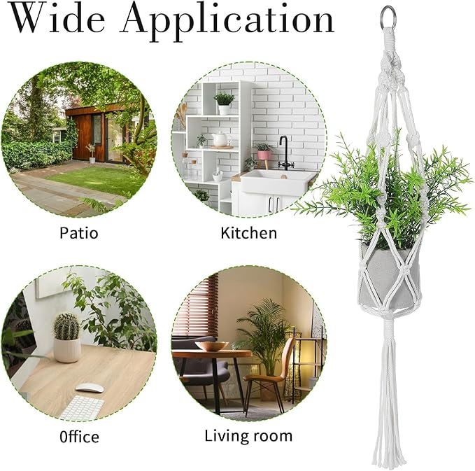 2Pcs Macrame Plant Hanger Indoor, for up to 4 Inch Pot Hanging Plant Holder for Indoor Outdoor, 23.6 Inch Tassel Hanging Planter Basket, Boho Pot Holder for Home Decor (White)
