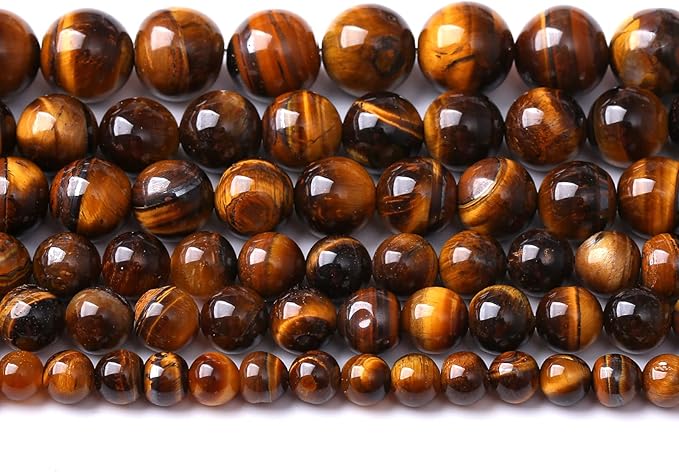 75PCS 10MM Natural Stone Yellow Tiger Eye Stone with Iron Mine Beads for Jewelry Making DIY Bracelet