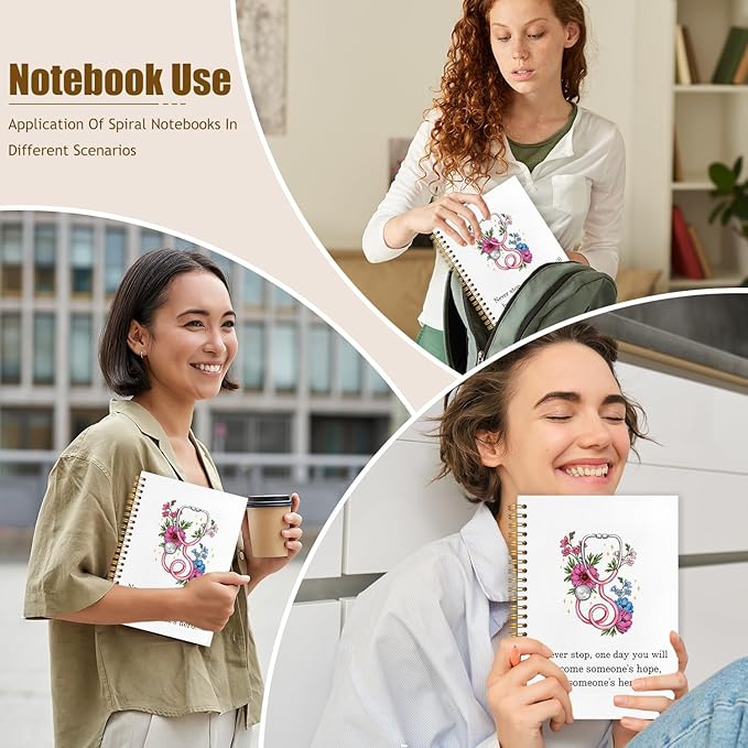 WUCHJ Nurse Notebook, Nursing School Gifts Journal, Future Nurse Doctor Gifts, Floral Stethoscope Spiral Notebook Journal for Note Taking, Nursing Medical Office Supplies, 5.5x8.3 Inch