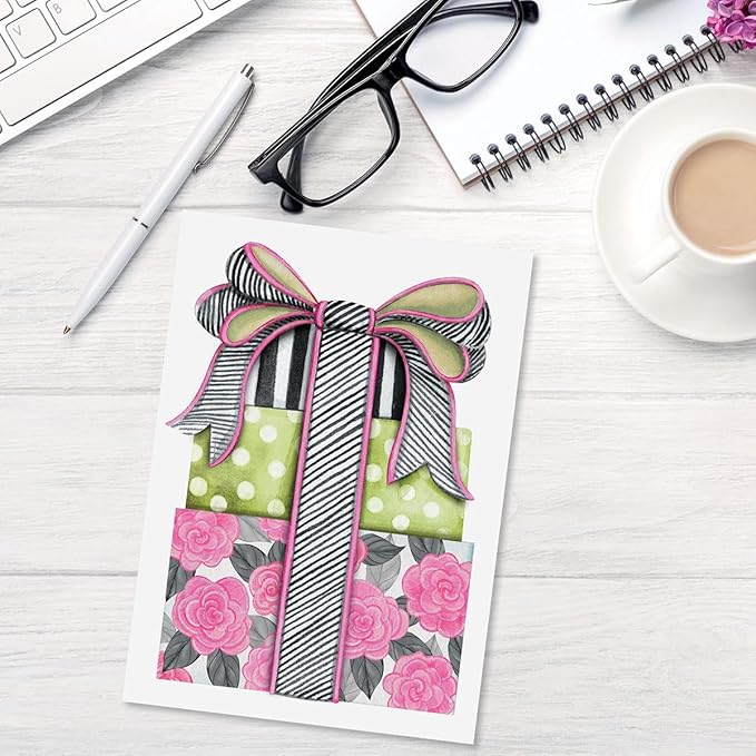 Current Striped Celebration Birthday Cards - Set of 8 (4 designs), Large 5" x 7" Birthday Cards, Sentiments Inside, Envelopes Included