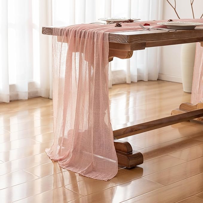 Keketoarrange Pink Valentines Day Decor Table Runner Cheese Cloth Rustic Gauze Cheesecloth Table Runner 120 Inch 10 FT for Wedding Baby Bridal Shower Sheer Boho Spring Home Tea Party Decorations