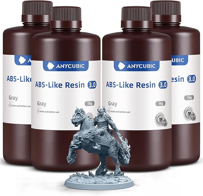 ANYCUBIC 3D Printer Resin Bundle, ABS-Like 3.0 Resin for 8K/14K/16K 3D Printing, Strong Strength, High Precision, Low Odor, Wide Compatibility for All LCD Resin 3D Printers (Grey, 4kg)