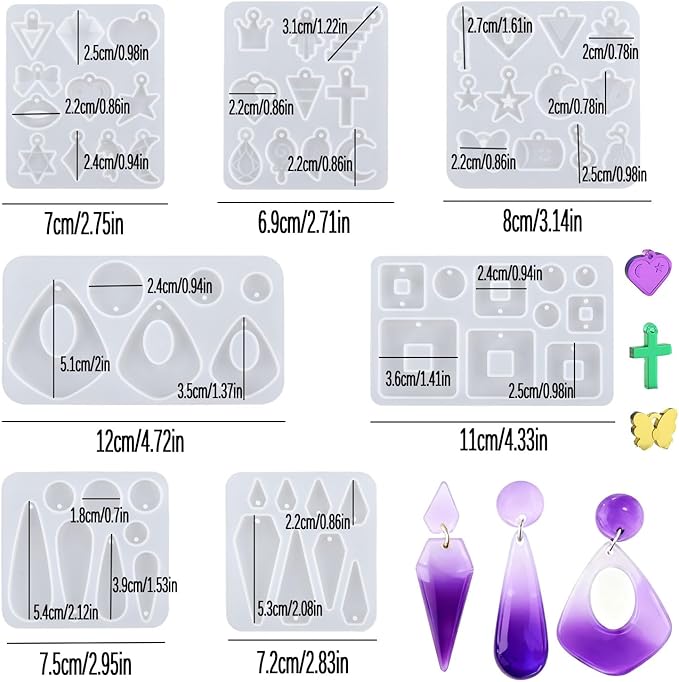 7Pcs Earring Resin Silicone Molds with 40 Earring Hooks, Epoxy Resin Jewelry Molds Silicone Set for Casting Irregular Shape Mold for Earrings Pendant Necklace Bracelet Keychain (7 Pcs-Small)