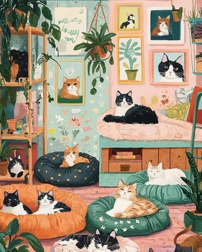 Mosaflare Paint by Numbers for Adults Beginner, Cat Aniamls Family Adult Paint by Number Kits on Canvas, DIY Acrylic Oil Easy Painting by Numbers for Home Wall Decor 16X20 inch (Without Frame)