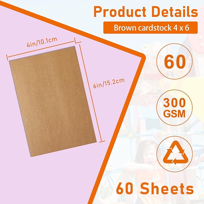 60 Sheets Brown Cardstock 4 x 6 Thick Paper, 300gsm/110lb Heavyweight Flat Card Stock Kraft Paper for Cards Making, Wedding Invitations, Thank You Cards, Birthday, Stationery