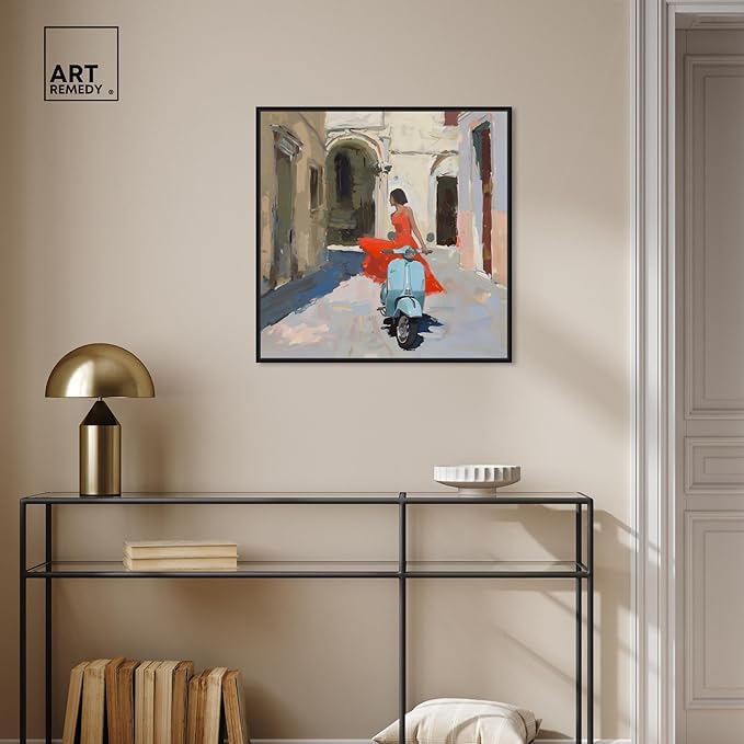 Art Remedy Venice Visits Canvas Classic Landscape Art, Black Frame, 24" x 24"
