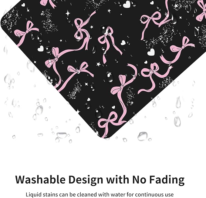 Seorsok Square Aesthetic Ribbon Bows&Shining Stars and Love Mouse Mat,Premium Textured Mouse Pads for Office Laptop,Washable Square Mousepads with Extended Stitched Edges Non Slip Rubber Base,Black