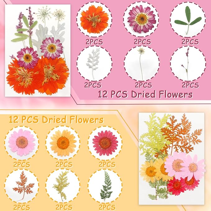 Real Dried Pressed Leaves Natural Dried Leaf for Candle Resin Jewelry Soap Nail Pendant Phone Case Crafts Making Floral Decors Scrapbooking DIY (48 Pcs Real Dried Leaves Flowers)