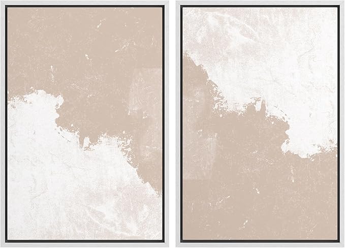 SIGNWIN Framed Canvas Print Wall Art Set Grunge Pastel Paint Stroke Landscape Abstract Shapes Illustrations Modern Art Minimal Decorative Nordic for Living Room, Bedroom, Office - 24"x36"x2 White