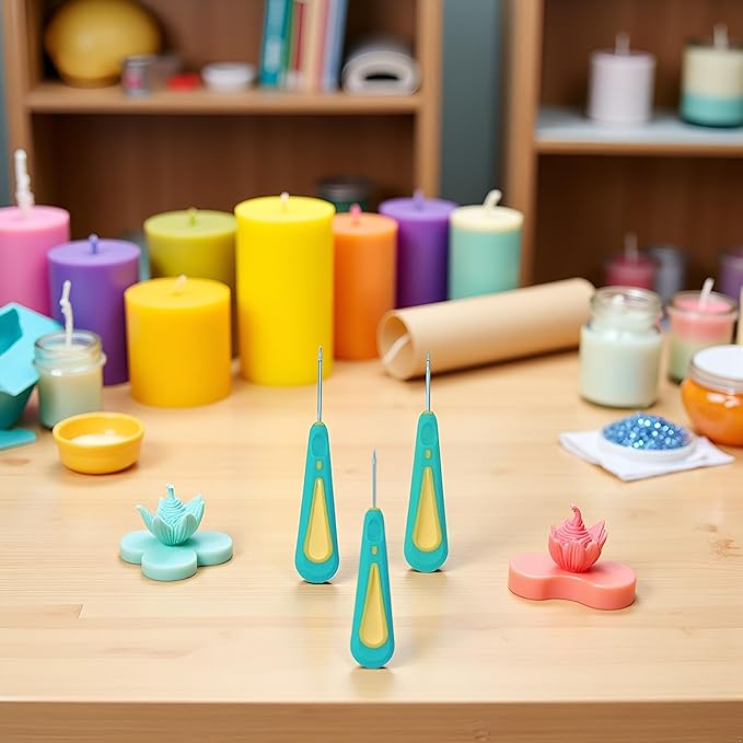 3 Pcs Green Round Hole Cone Hand Drills Punch Needle Candles Wick Tools for DIY Silicone Mould Making Punch Candle Making