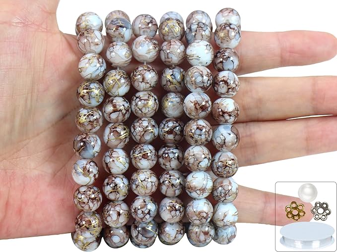 Pamir Tong 300PCS 10mm Brown Glass Beads for Jewelry Making Round Smooth Bracelet Space Loose Beads for Earring, Necklaces, DIY Crafts-Adult Craft Supplies