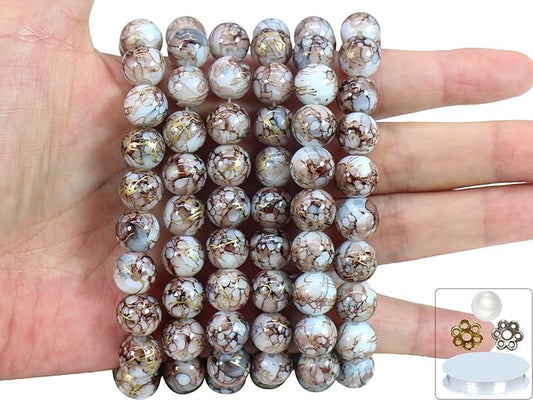 Pamir Tong 300PCS 10mm Brown Glass Beads for Jewelry Making Round Smooth Bracelet Space Loose Beads for Earring, Necklaces, DIY Crafts-Adult Craft Supplies