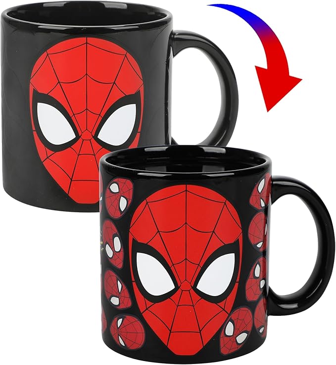 Spider-Man Mask 16 Oz Heat-Reactive Black Ceramic Mug