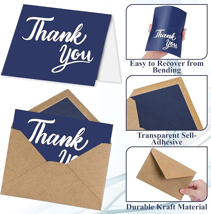 600 PCS Thank You Cards with Envelopes & Matching Stickers, Thank You Notes Bulk 4x6 Inch Minimalistic Design for Business, Baby Shower, Wedding, Small Business, Graduation, Bridal Shower, Funeral,Navy Blue