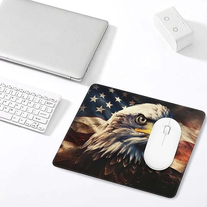 Mouse Pad, Bald Eagle On American Flag Mouse Pads for Desk,Soft Computer Mouse Mat Square Waterproof Non-Slip Rubber Base Gaming MousePads for Women Men,Laptop,Office