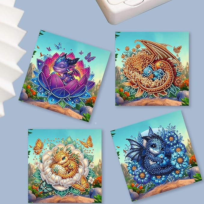 Ceitura 6Pcs DIY Shell Breaker Baby Dragon Diamond Art Painting Crafts Rhinestone Painting Makeing Greeting Card Making Kit Postcard for Holiday Christmas New Year Party Favors 11.81 * 5.9 inch
