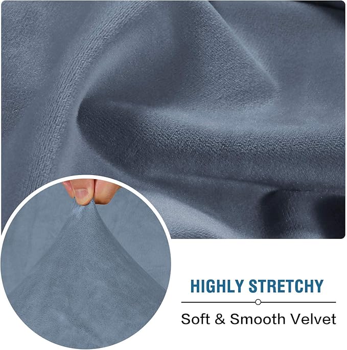 H.VERSAILTEX Velvet Stretch Couch Cushion Cover Plush Cushion Slipcover for Chair Loveseat Sofa Cushion Furniture Protector Seat Cushion Sofa Cover (3 Piece XL Sofa Cushion Covers, Stone Blue)