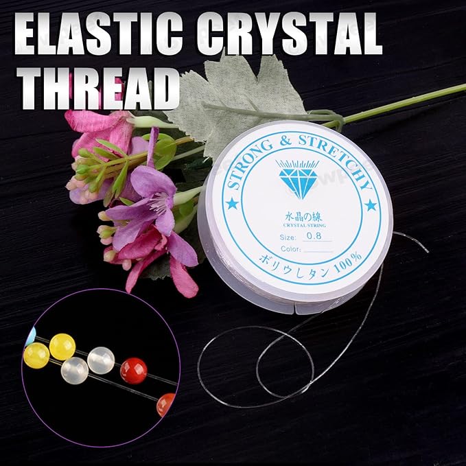 Swpeet 681Pcs 12 Colors 8mm Glass Jade Beads Bracelet Making Kit Includes Glass Beads, Pendants, Charms, Spacer Beads, Elastic Strings Scissors for DIY Beading Necklace Beginners Girls' Birthday Gift