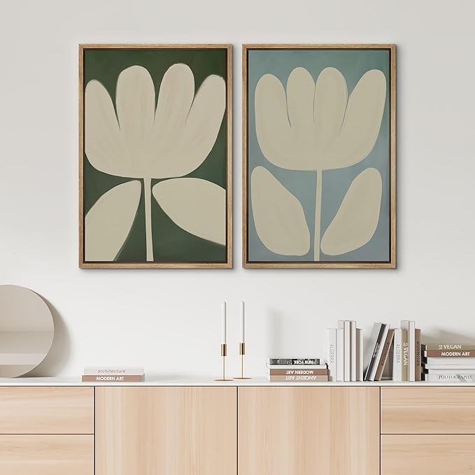 SIGNWIN Framed Canvas Print Wall Art Set Minimalist Floral Neutral Beige Flower Illustrations Modern Art Minimal Boho Colorful for Living Room, Bedroom, Office - 16"x24"x2 NATURAL
