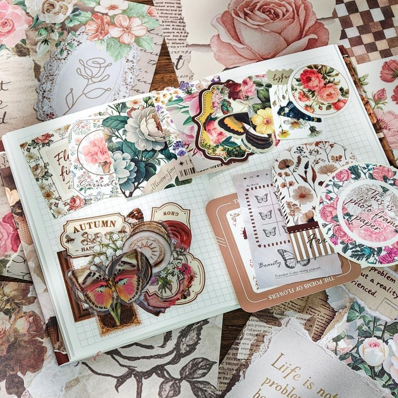 Vintage Floral Journal Supplies & Scrapbook Kit for Adults - Papers, Stickers, Ephemera for DIY Collage, Junk Journal and Art Projects-Brown - Image 5