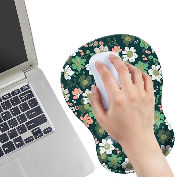 Gel Mouse Pad with Wrist Rest, Ergonomic Concave Wrist Support Mousepad with Non-Slip PU Base & Smooth Surface Comfortable Desk Accessories Mat for Office, Home Gaming and Study (Flowers 01)