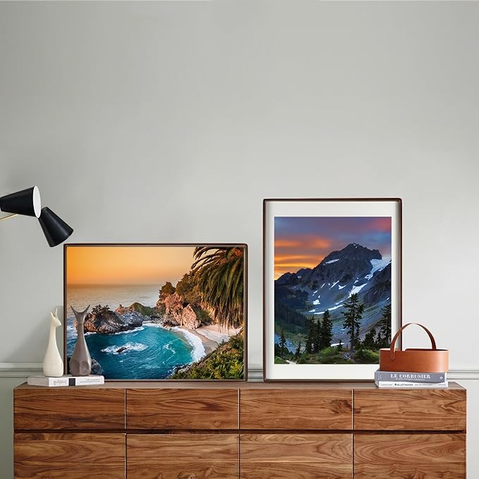 HELPLEX 12x16 Premium Picture Frame Set of 2 - Solid Walnut Wood, UV-Blocking Plexiglass, Convertible 8.5x11 Matted or 12x16 Open Display - Wall Art Gallery & Luxury Home Decor