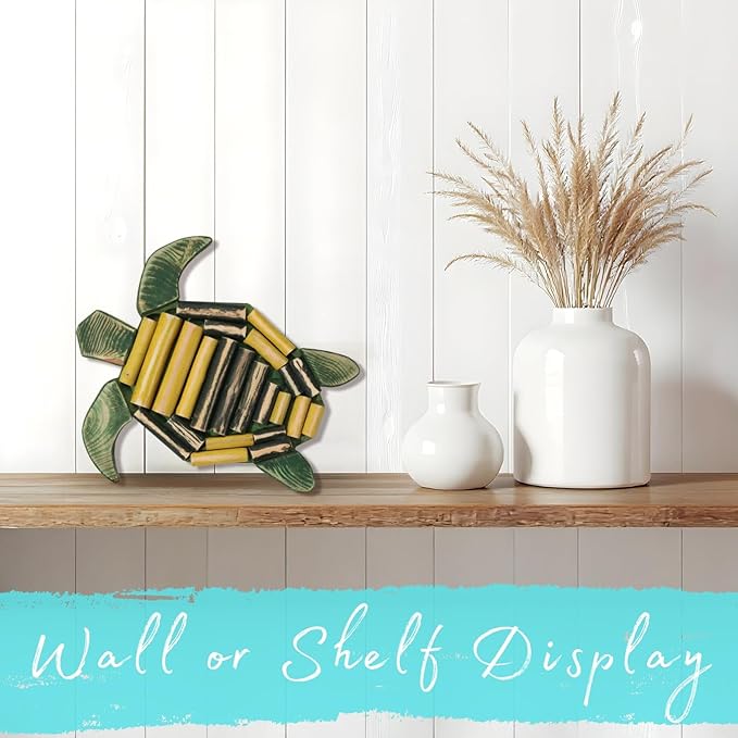 Mint Bucket Brands Driftwood Turtle Nautical Wall Decor - 11" x 10" Handmade Wooden Rustic Coastal Wall Art for Living Room, Bedroom, Office, Bathroom - Ocean Beach Decoration (Paddle)