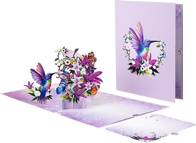 Greeting Card Hummingbird with Lilies and Butterflies 3D Pop-Up Cards Handmade Birthday Flower Gift for Women, Mom, Wife, Men 6x8 Inches Aniversary Wedding Christmas Gifts