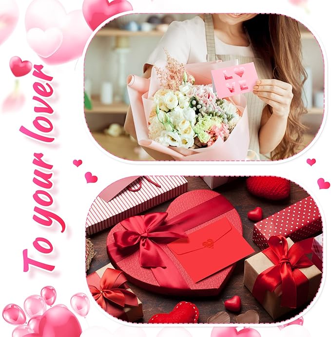 Yexiya 240 Sets Mini Valentine's Day Cards Assortment Bulk Love Heart Classroom Kids Greeting Foldable Wedding Flower Card with Envelopes and Stickers for Valentines Day