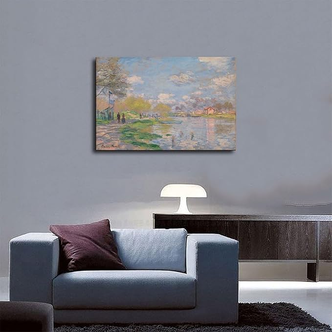 40+ Monet Famous Print Posters Spring by The Seine by Claude Monet Impressionism Canvas Posters Print Wall Art Bedroom Office Room Decor Gift Unframe 20×30inch(50×75cm)