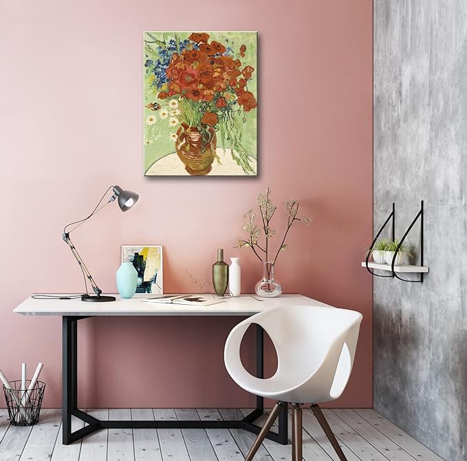 msspart Vincent Van Gogh Red Poppies and Daisies Canvas Wall Art, Floral Oil Paintings Reproduction Flowers Pictures Artwork, Canvas Wall Art Print for Home Decoration - 24"x36"