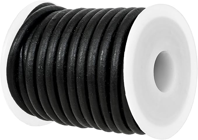 GENIQUE Real/Genuine Round Leather String Cord for Necklace, Bracelets, Jewellery, Braiding (Black Distressed, 4mm)
