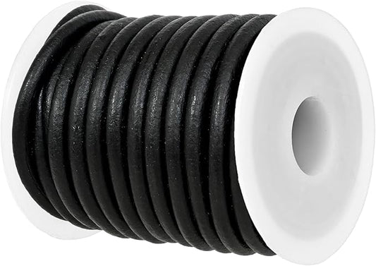GENIQUE Real/Genuine Round Leather String Cord for Necklace, Bracelets, Jewellery, Braiding (Black Distressed, 4mm)