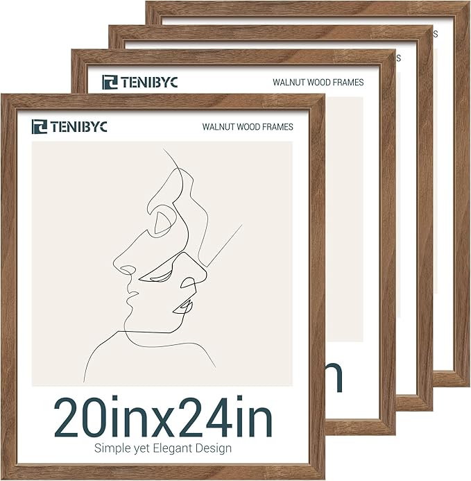 Picture Frame 4 Pack - Solid Wood Poster Photo Frame - Woodgrain Series - Room, Office, Gallery, Studio Display - Wall Hanging