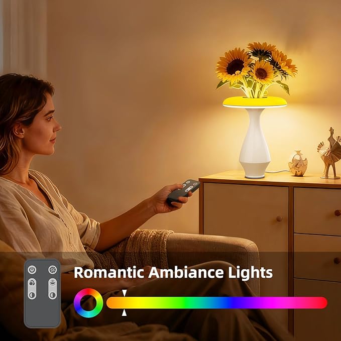 2-in-1 Ceramic Table Lamp, RGB Color-Changing & LED 3000K Bedside Lamp, Modern Vase Lamp for Bedroom, Nightstand, and Office Desk Decor
